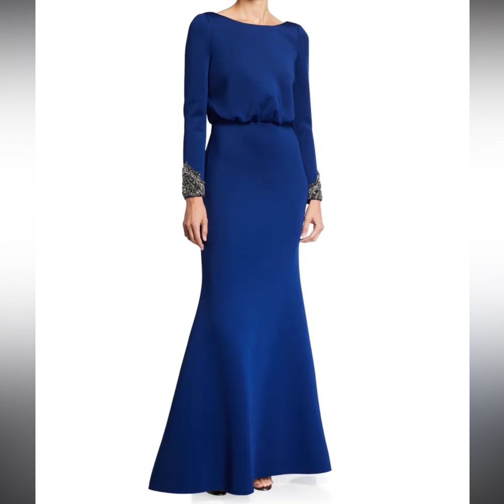 Badgley Mischka Royal Blue Gown with Embellished Cuffs